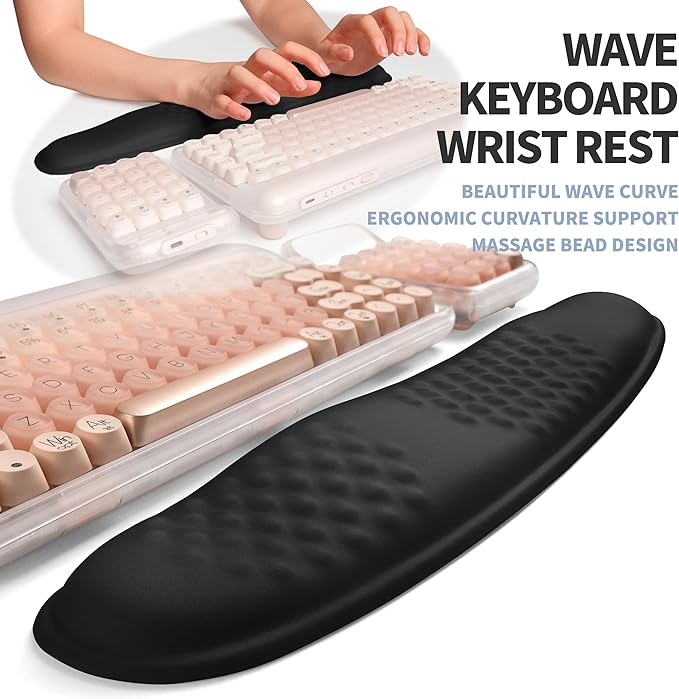 Gleamtide 2-in-1 Ergonomic Set, Wave Keyboard Wrist Rest and Massage Slope Mouse Pad Wrist Support, Rebound Memory Foam for Relieve Carpal Tunnel Syndrome and Wrist Pain (Black)
