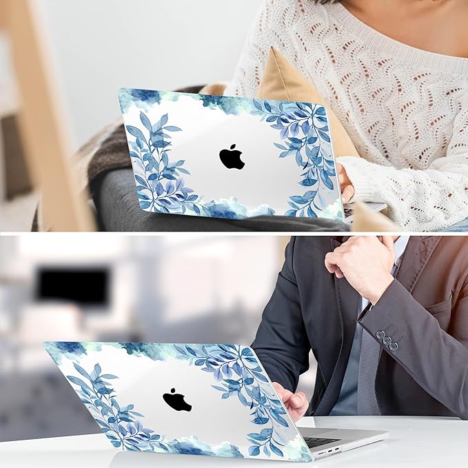 TWOLSKOO for MacBook Air 13 inch Case M5 2026 M4 2025 M3 M2 2024-2022 A3449 A3240 A3113 A2681, Plastic Hard Shell & Keyboard Cover & Screen Film for MacBook Air 13.6 inch Case, Blue Floral