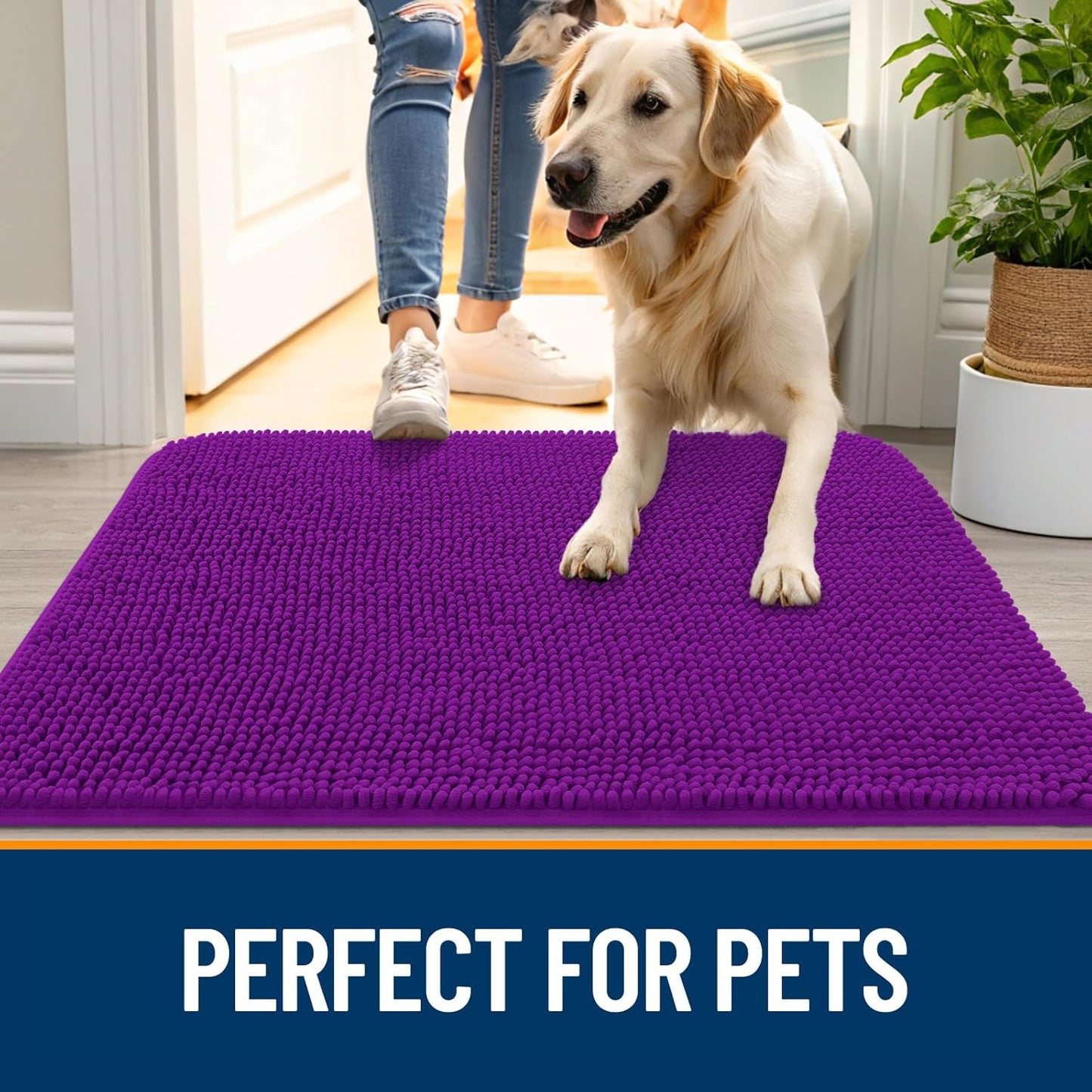 OLANLY Dog Door Mat - Absorbent Non-Slip Washable Doormat for Muddy Paws | 59x20 Inches, Purple