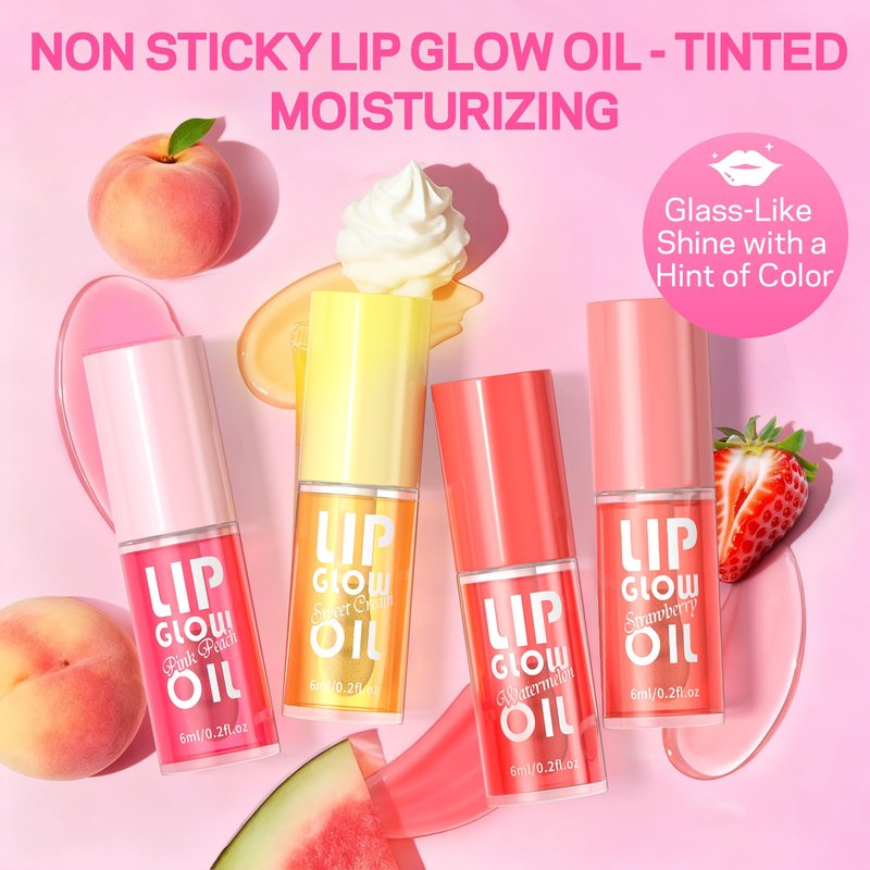 AMOADO Lip Oil, Tinted Lip Glow Oil – Hydrating & Nourishing, Lip Oils Gift Set, Fruity Lip Oils Gloss Non-Sticky & Glossy Finish, 4 Colors Lip Gloss for Girls and Women - Party Favor