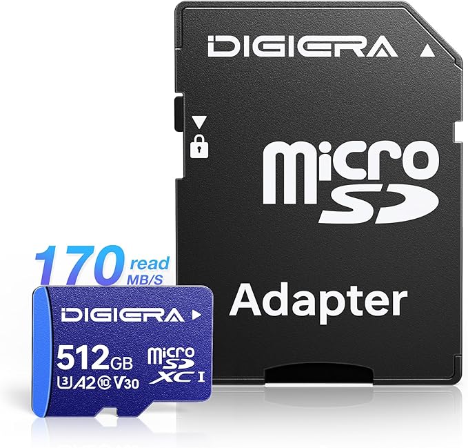 DIGIERA 512GB LT100 microSDXC UHS-I Memory Card with Adapter - up to 170MB/s, C10, U3, V30, 4K, A2, Micro SD Card for Smartphones, Tablets, Cameras, Gaming Consoles, and Drones (1 Pack)