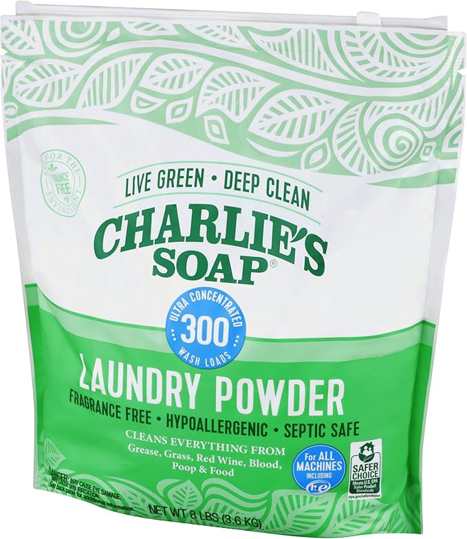 Charlieâs Soap Laundry Powder (300 Loads, 2 Pack) Hypoallergenic Deep Cleaning Washing Powder Detergent â Eco-Friendly, Safe, and Effective