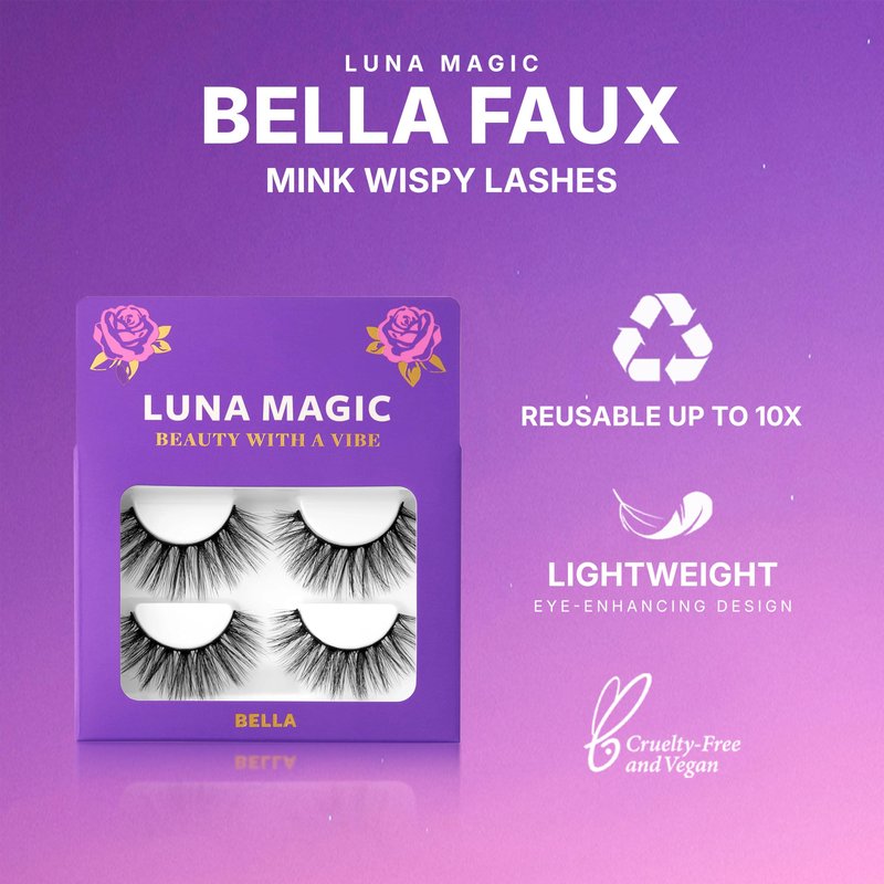 Luna Magic Bella Faux Mink Wispy Lashes with Soft Band, Reusable up to 10x, Lightweight Eye-Enhancing Design for Natural or Dramatic Eye Looks - Vegan & Cruelty-Free Eyelashes - 13MM – 3 Pair