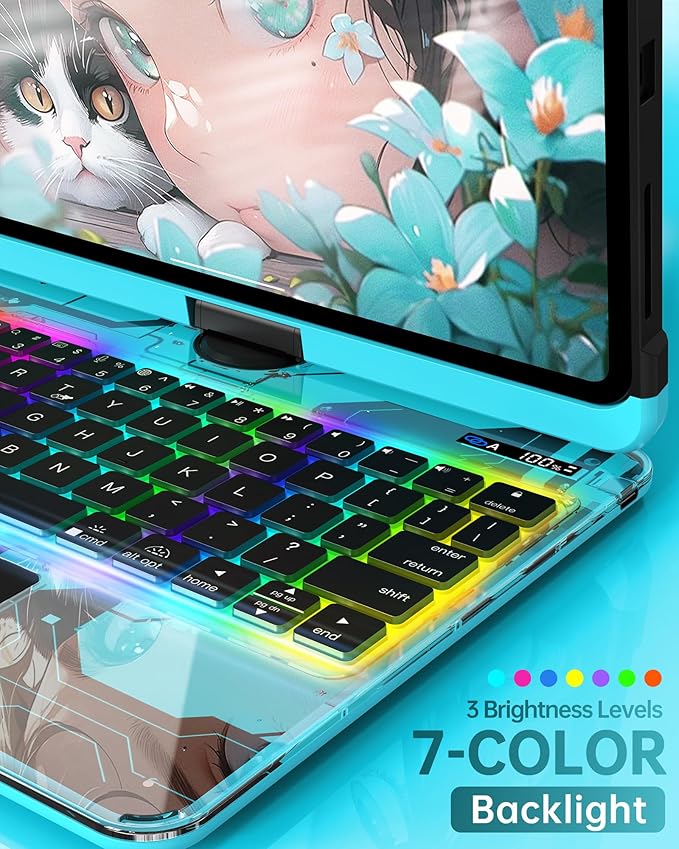 Intermerge Transparent Keyboard Case for iPad Pro 13"(M5,2025/ M4,2024), 360° Swivel Multi-Touch Trackpad, 7-Color RGB Backlit, Pencil Holder, Type-C, Power Indicator, Aqua Pulse