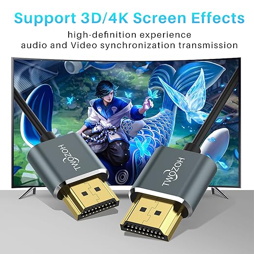 Twozoh Flexible & Slim HDMI Cable 3.3FT 2 Pack, Ultra Thin HDMI Cord Supports High Speed 4K@60Hz 18gbps 2160P/1080P