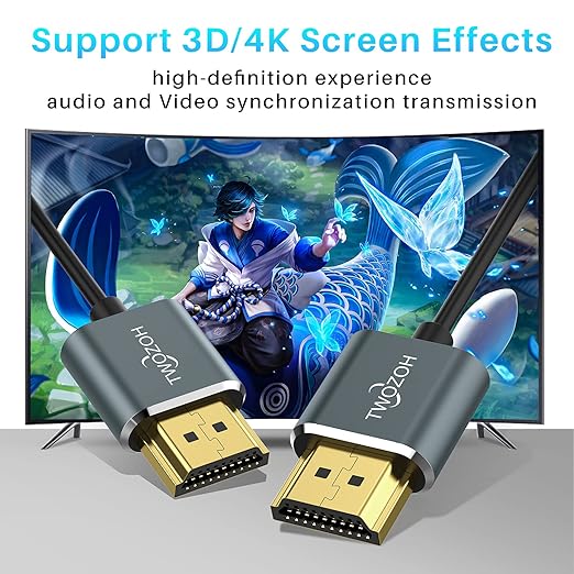 Twozoh Flexible & Slim HDMI Cable 1FT 3 Pack, Ultra Thin HDMI Cord Supports High Speed 4K@60Hz 18gbps 2160P/1080P