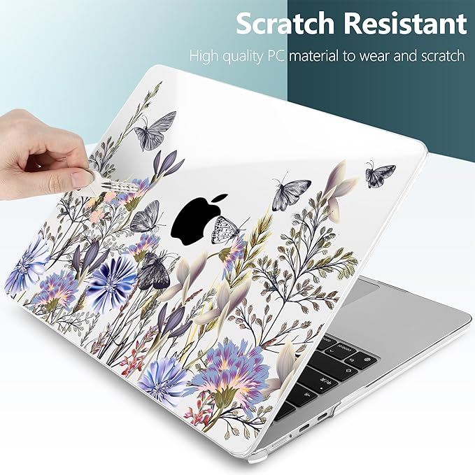 TWOLSKOO Compatible with MacBook Air 13 inch Case M5 2026 M4 2025 M3 M2 2024-2022 A3449 A3240 A3113 A2681, Plastic Hard Shell & Keyboard Cover for MacBook Air 13.6 inch Case, Garden Flower