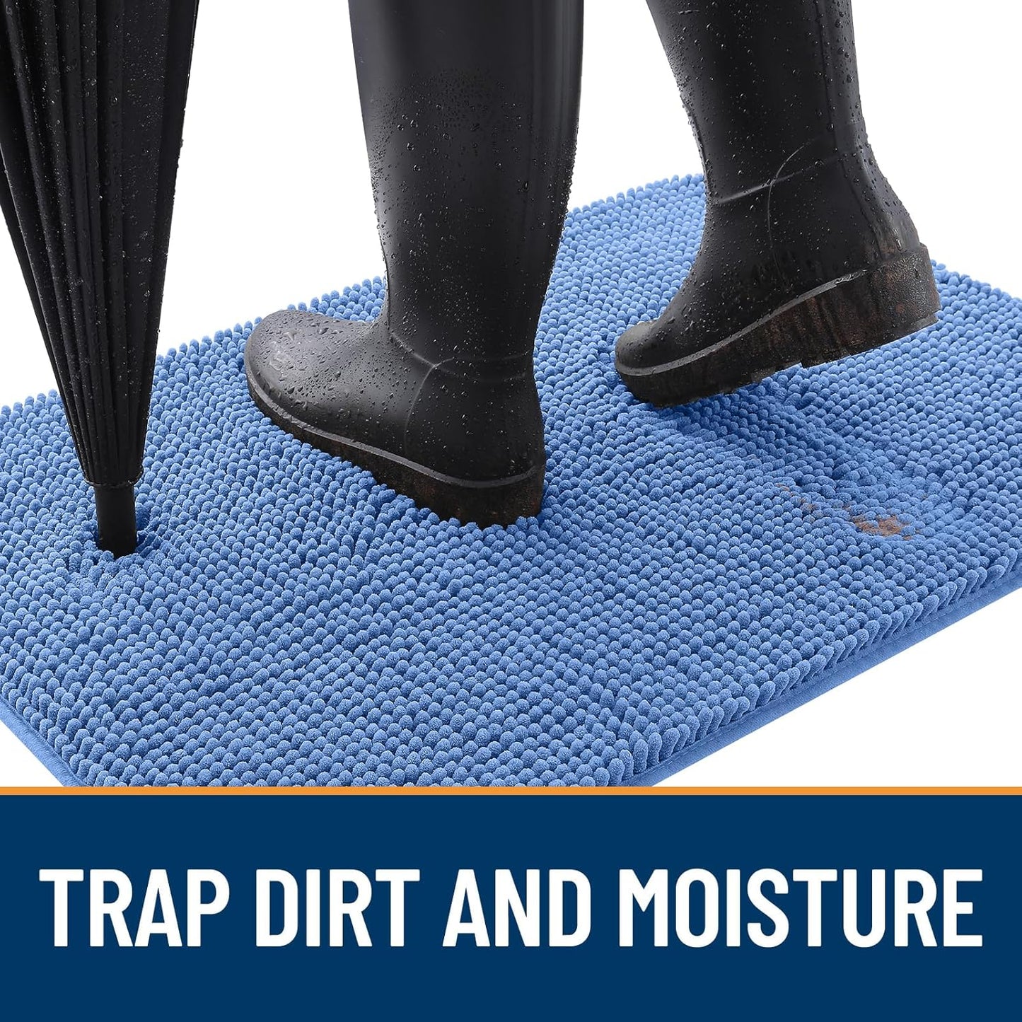 OLANLY Dog Door Mat - Absorbent Non-Slip Mud Mat for Indoor Use | Quick Dry Chenille, 34x21, Cornflower Blue