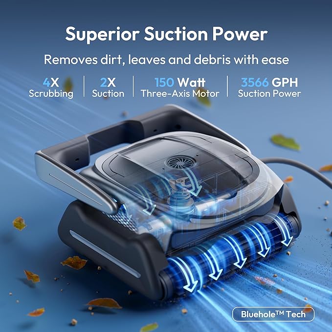D10P Robotic Pool Cleaner, Pool Vacuum with Superior Suction, Smart Navigation, APP Control, Custom Scheduling, Fall/Wall/Waterline Cleaning, TangleEase™ Tech, for Pools up to 1,076 Sq.Ft.
