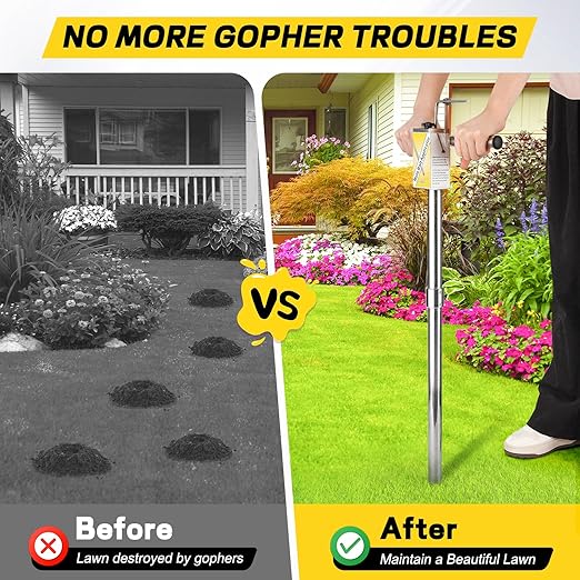 Gopher & Mole Bait Applicator, Stainless Steel Gopher/Mole/Vole Killer, Durable and Removable Gardening Pest Control Tool for Yard, Upgraded Non-Clogging Bait Outlet(Not Include Bait)