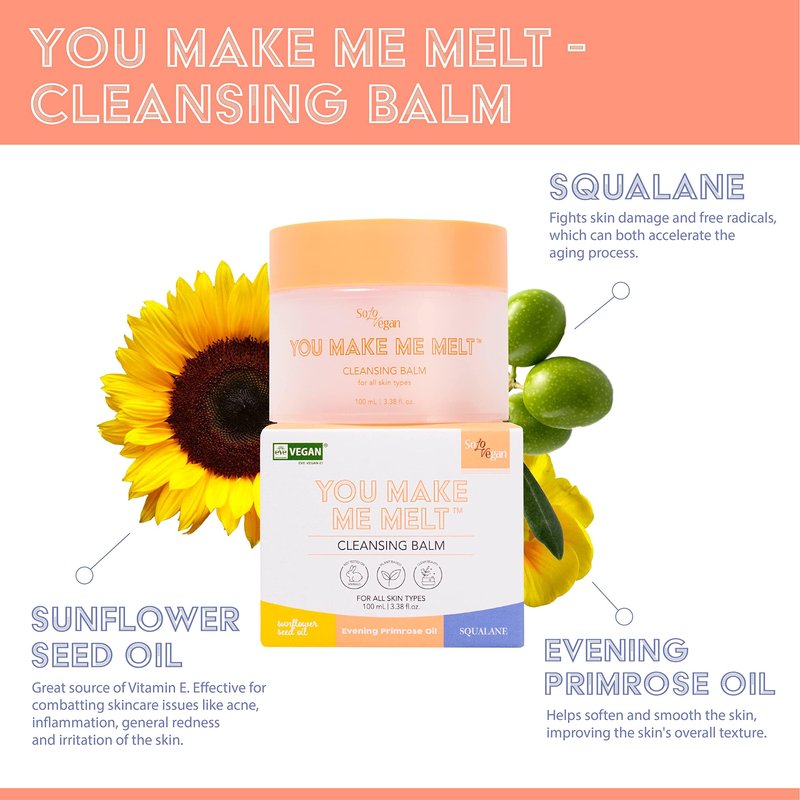 SoloVegan You Make Me Melt Cleansing Balm, Waterproof Makeup Remover, Face Cleanser, Oil Based Cleanser, Korean Skincare