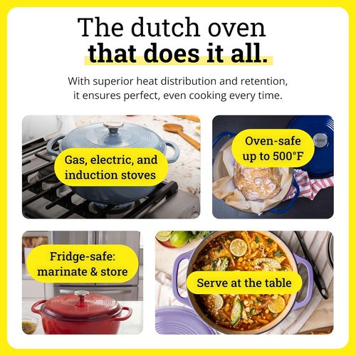 Lodge Enamel Cast Iron Dutch Oven - 6 Quart Moisture-Sealing Lid & Dual Handles - Apricot Color