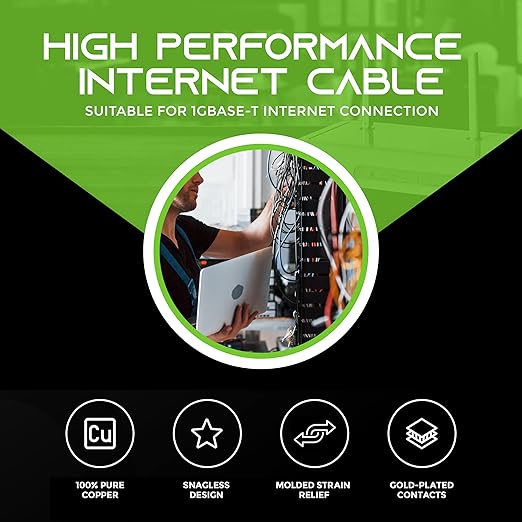 GEARIT 24-Pack, Cat5e Ethernet Patch Cable 1 Foot - Snagless RJ45 Computer LAN Network Cord, Black