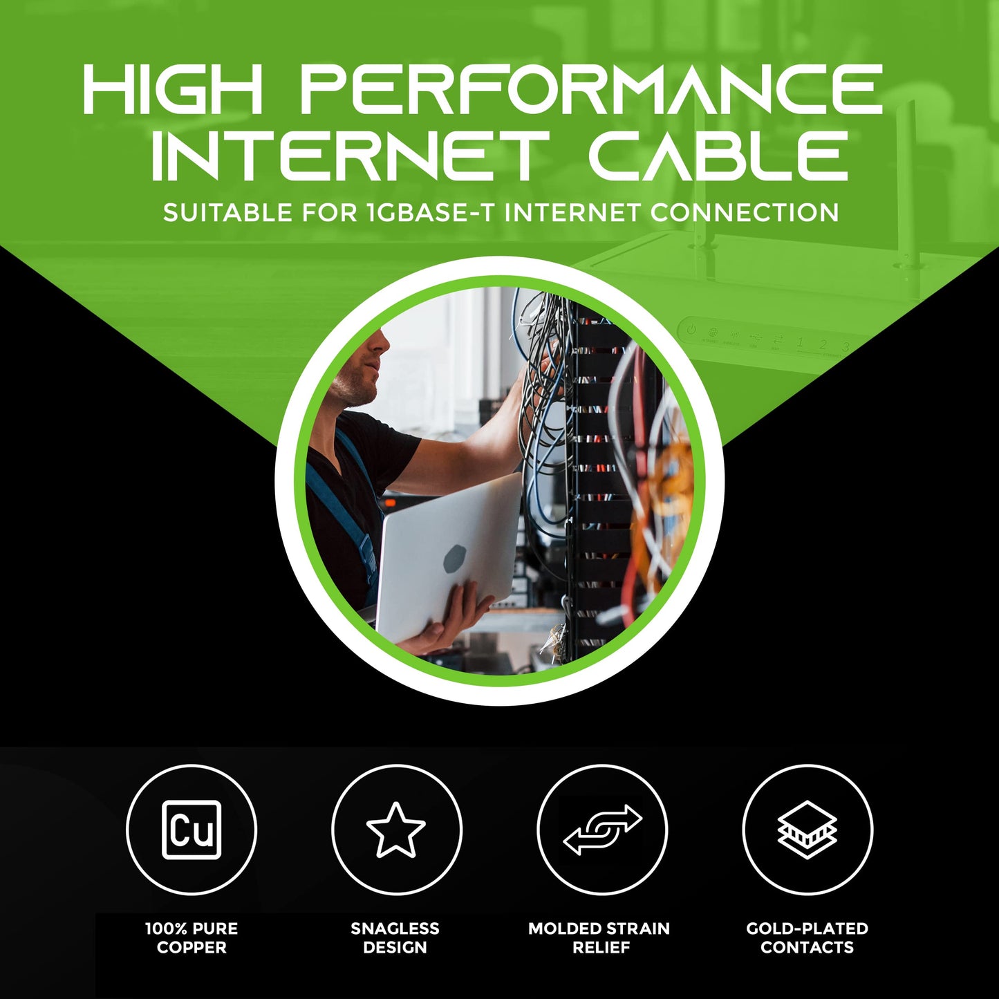 GearIt 50-Pack, Cat5e Ethernet Patch Cable 1 Foot - Snagless RJ45 Computer LAN Network Cord, Black