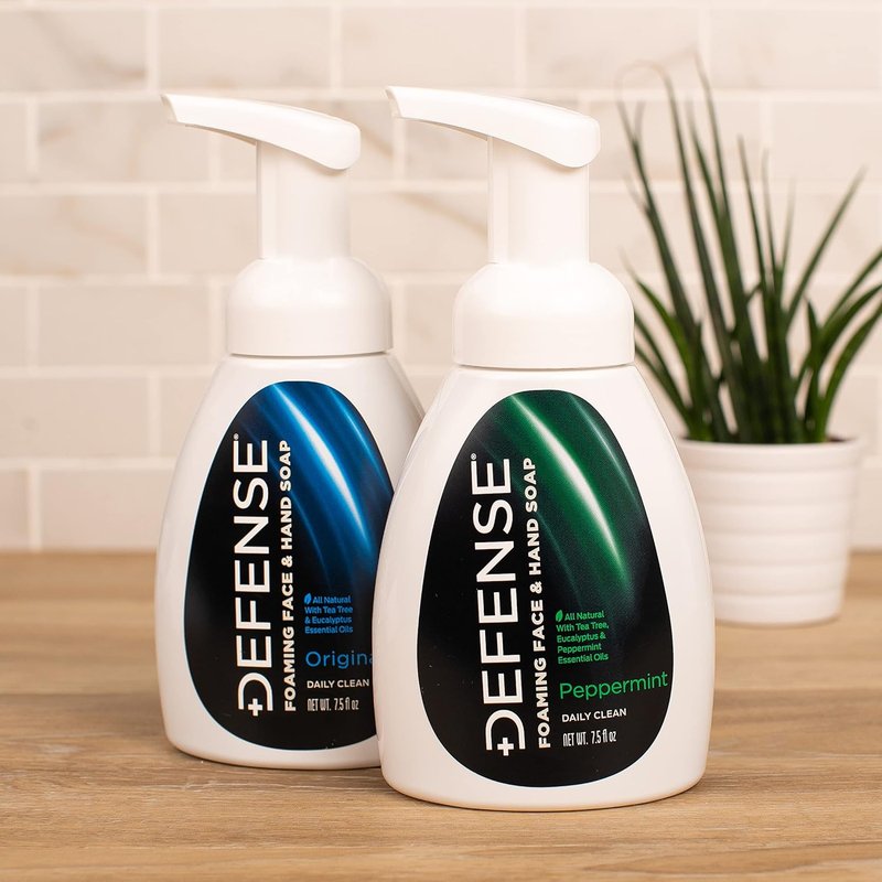 Defense Liquid Foaming Face & Hand Soap - Peppermint Refill with Tea Tree, Eucalyptus & Aloe Vera | 32 Fl Oz