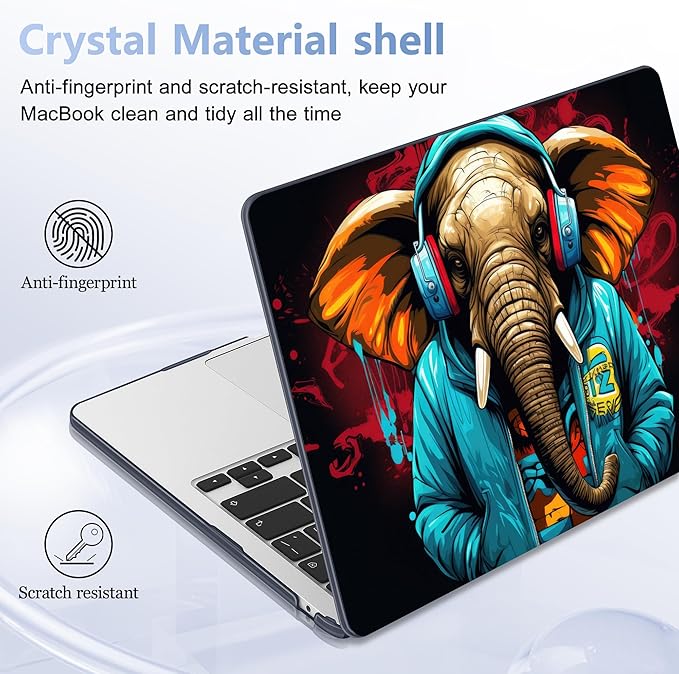 Lepeoac Case for 2026/2025/2024/2023 MacBook Air 15-inch Laptop Release M5 A3448 /M4 A3241 /M3 A3114 /M2 A2941, Stylish Protective Hard Shell Cover for MacBook Air 15.3 inch, Elephant Hoodie