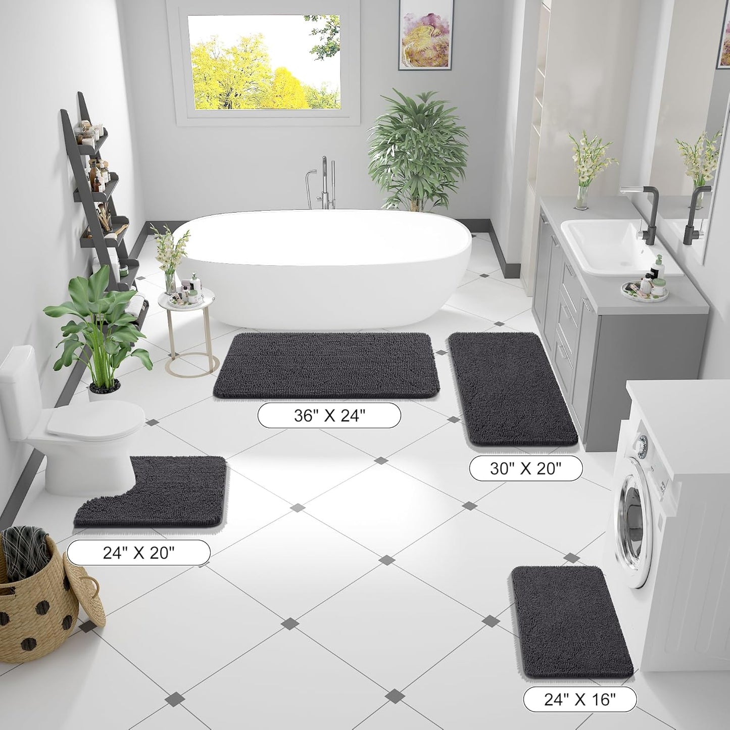 OLANLY Bathroom Rugs - Extra Soft Chenille Bath Mats | Quick Dry, Machine Washable, 36x24, Dark Grey