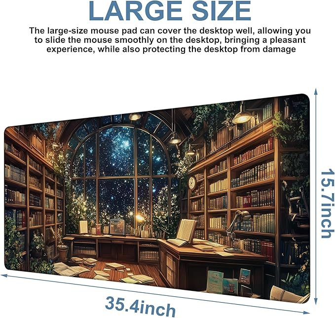 NITAHHHY an Old Library Gaming Mouse Pad 3mm Thick Stitched Edge Waterproof Non-Slip Large Computer Keyboard Mouse Mat,Suitable for Office Entertainment Decorative Desk Pad 35.4 x 15.7 Inches