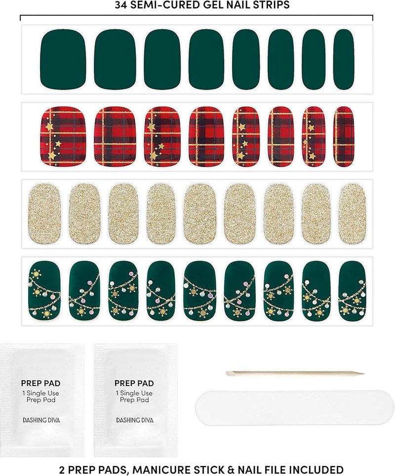 Dashing Diva Glaze Nail Strips - Victorian Plaid Gel Wraps | Long-Lasting, Chip Resistant | 34 Salon Quality Strips, Prep Pad & File