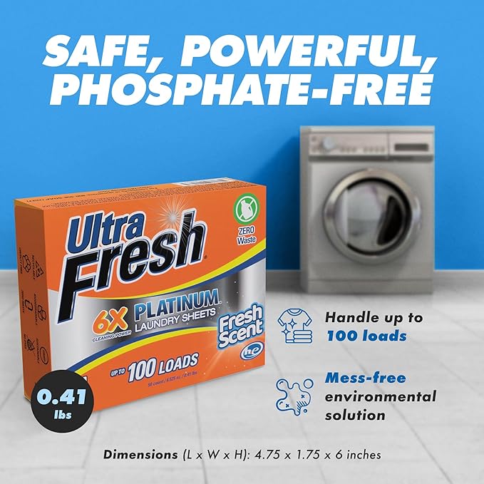 Ultra Fresh Platinum 4 Pack Laundry Soap Detergent Sheets, Ultra Concentrated, Stain Fighting, Fresh Scent, 400 Loads