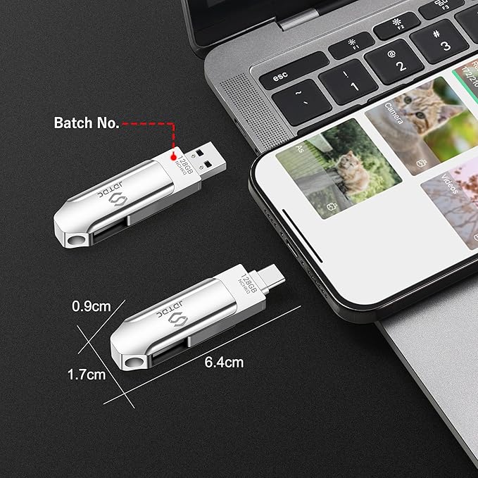 256GB Photo-Stick-iPhone-17/16/15-Flash-Drive iPhone USB C Memory Stick One-Click Backup Photos Videos & Contacts Secure-External-Storage-iPad-Photo-Backup-Thumb-Drive Android-Photo-Storage-Stick