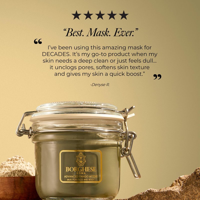 Borghese Advanced Fango Active Mud Mask for Face and Body - Exfoliating to Purifying Face Mask with Bentonite Clay & Hyaluronic Acid For Normal, Combination & Oily Skin, 7.5 Ounce