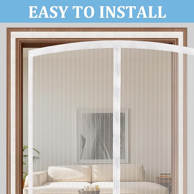 Amzjjle Magnetic Screen Door - Self Sealing, Heavy Duty, Hands Free Mesh Partition Keeps Bugs Out Let Breeze in- Pet and Kid Friendly - Keep Open Feature (White, Fit Door Size 36 x 78 Inch)