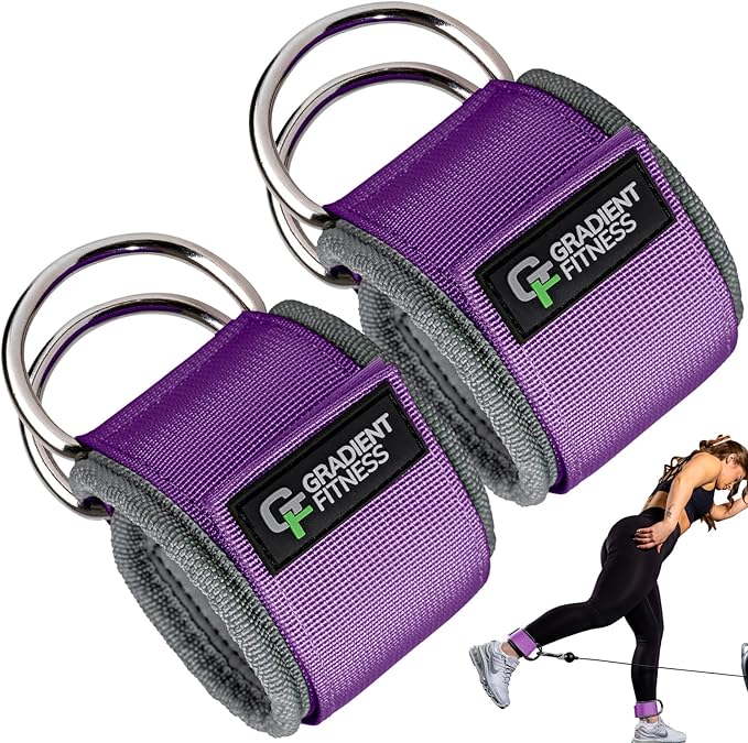 Gradient Fitness Ankle Straps (2 Pack) | Ankle Strap for Cable Machine, Ankle Bands for Working Out, Cable Ankle Strap, Cable Machine Attachment, Ankle Cable Attachments for Gym (Purple, 2 D-Rings)