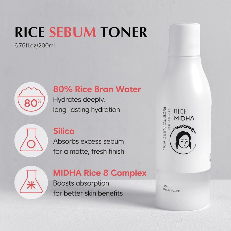 Rice Sebum Control Toner - Hydrating & Pore Refining 6.76fl.oz | Lightweight Vegan Formula for Oily & Sensitive Skin