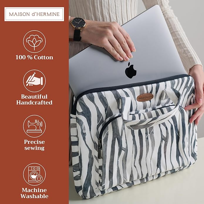 Maison d'Hermine Laptop Bag with Pocket Upto 13.5 inch Stain and Water Repellent Cotton Canvas Spring Summer (Zebra)