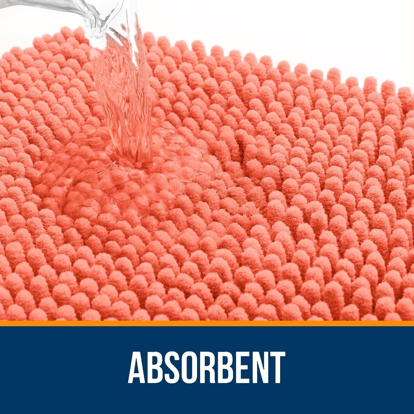OLANLY Bath Rugs - Extra Soft Chenille, Quick-Dry, Machine Washable | 24x16 Coral Bathroom Mats