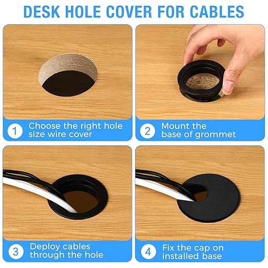 BOPOREAE Desk Grommet 1-1/2" (38 mm), Desk Cord Hole Cover, Cable Grommet ABS Plastic, Desk Hole Grommet for Office and Home Table Cable, Detachable Cable Cord Organizer (Black 2 Pcs)