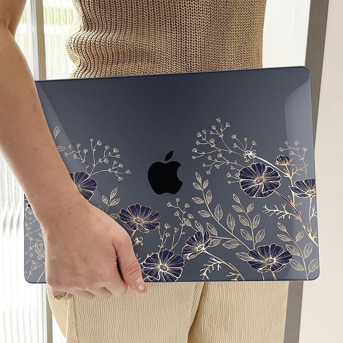 TWOLSKOO for MacBook Air 13 inch Case M5 2026 M4 2025 M3 M2 2024-2022 A3449 A3240 A3113 A2681, Plastic Hard Shell & Keyboard Cover & Type C for MacBook Air 13.6 inch Case, Golden Flowers