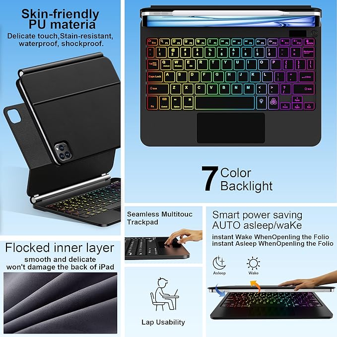 GGQFGTOJ Keyboard Case for iPad Air 13 inch (M3 2025/M2, 2024),iPad Pro 12.9 inch (3/4/5/6th Gen)，Magic-Style Magnetic – Floating Cantilever Stand – Backlit Keyboard Case with Multi-Touch Trackpad
