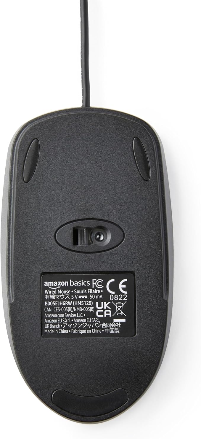 Amazon Basics 3-Button USB Wired Mouse with Responsive Tracking, Plug & Play, Compatible with Windows and Mac, Black