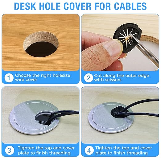 BOPOREAE Desk Grommet 2-1/16" (53 mm), Desk Cord Hole Cover, Cable Grommet ABS Plastic, Desk Hole Grommet for Office and Home Table Cable, Detachable Cable Cord Organizer (Silver Sand 8 Pcs)