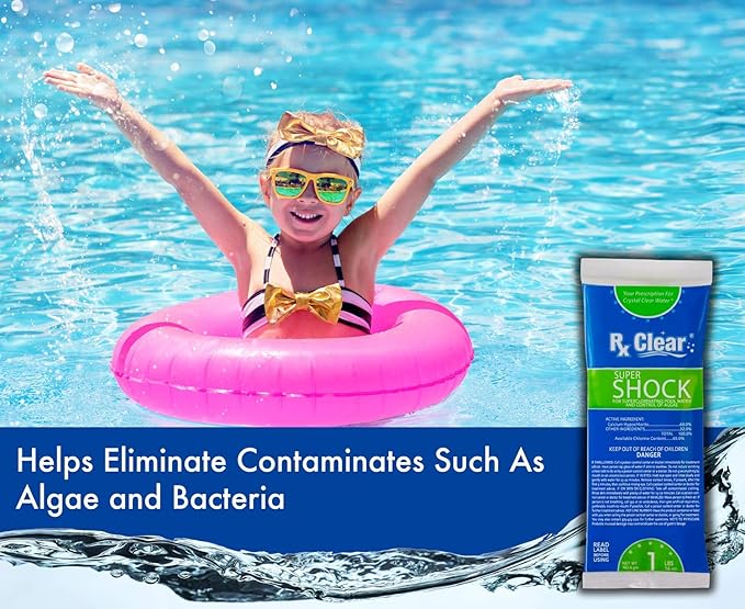 Rx Clear Deluxe Spring Chemical Opening Pool Cleaning Kit | for Swimming Pools Up to 7,500 Gallons | Includes Shock, Clarifier, pH Minus, Algaecide and More | Keep Your Pool Clean and Clear