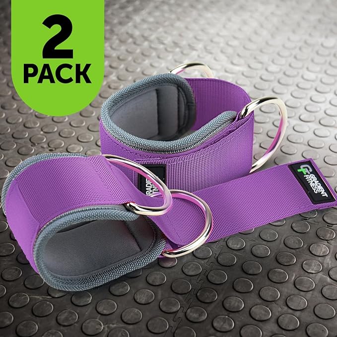 Gradient Fitness Ankle Straps (2 Pack) | Ankle Strap for Cable Machine, Ankle Bands for Working Out, Cable Ankle Strap, Cable Machine Attachment, Ankle Cable Attachments for Gym (Purple, 2 D-Rings)