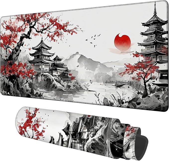 NITAHHHY Oriental Painting Gaming Mouse Pad 3mm Thick Stitched Edge Waterproof Non-Slip Large Computer Keyboard Mouse Mat,Suitable for Office Entertainment Decorative Desk Pad 35.4 x 15.7 Inches
