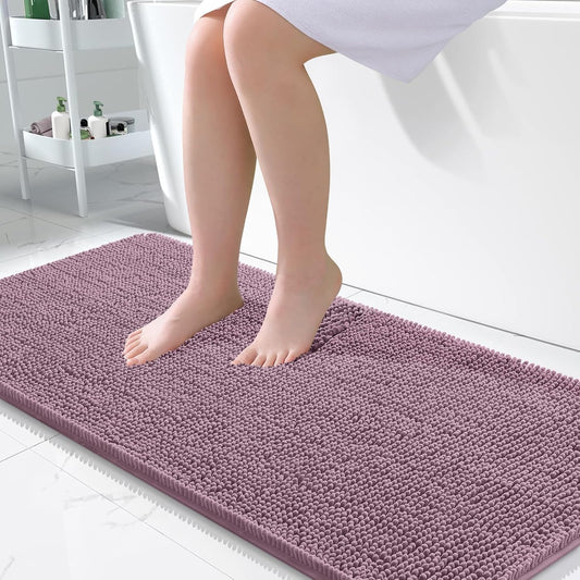 OLANLY Bathroom Runner Rugs - Soft Absorbent Chenille with Rubber Backing | 47x24 Deep Plum, Quick Dry & Machine Washable