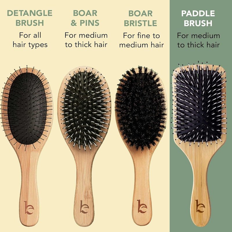 Boar Bristle Paddle Hair Brush - Detangling Wood Brush for Thick, Curly & Wavy Hair | Stimulates Scalp