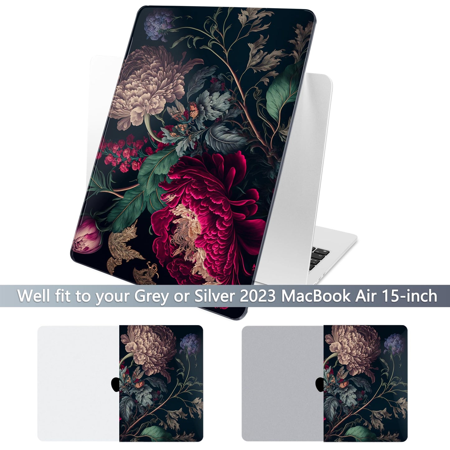 Batianda Premium Case for New MacBook Air 15 inch with M5 M4 M3 M2 Chip 2026 2025 2024 2023 Release, Designed Ultra-Slim Hardshell & Keyboard Cover & Screen Protector 4-in-1 Bundle, Vintage Flower