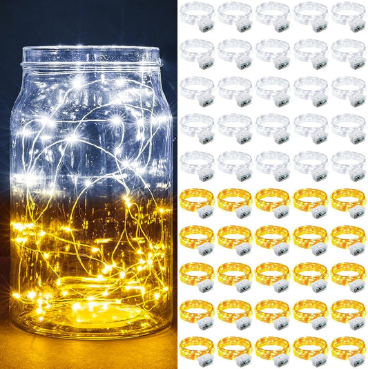 Skiennix 50 Pack Fairy Lights - 7Ft Twinkle String Lights | 20 LED, Battery Operated, Waterproof, Warm White