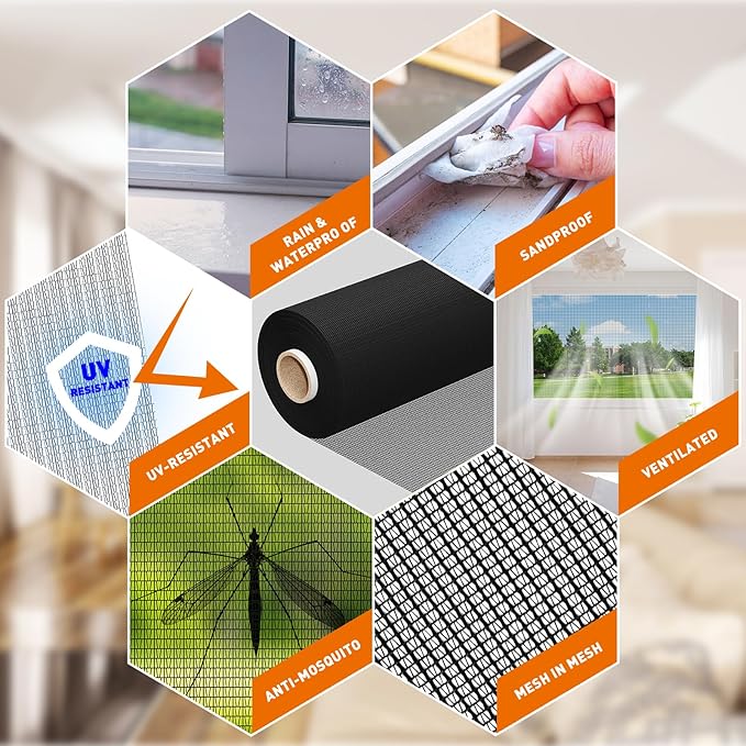 MAGZO Window Screen Replacement Mesh Roll, 37.4in × 16.4ft 40x40 Mesh for Porch Doors Repair Kit, Ultra Heavy Duty Woven for Garden, Patio DIY Projects