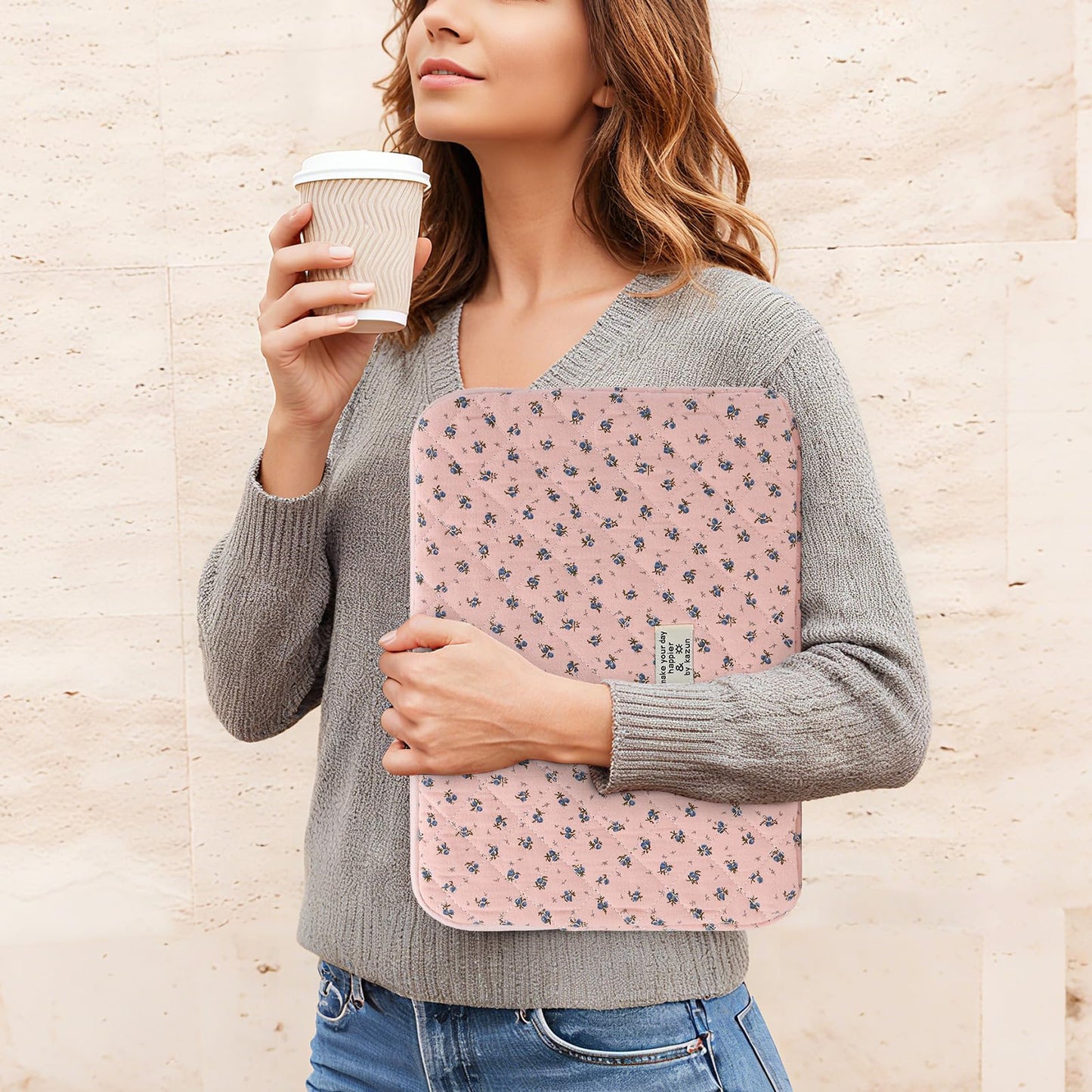 Puffy Laptop Sleeve 13-15.6 Inch Cute Quilted Laptop Protective Case Padded Floral Computer Sleeve for MacBook (A-Dark Pink, 13 Inch)