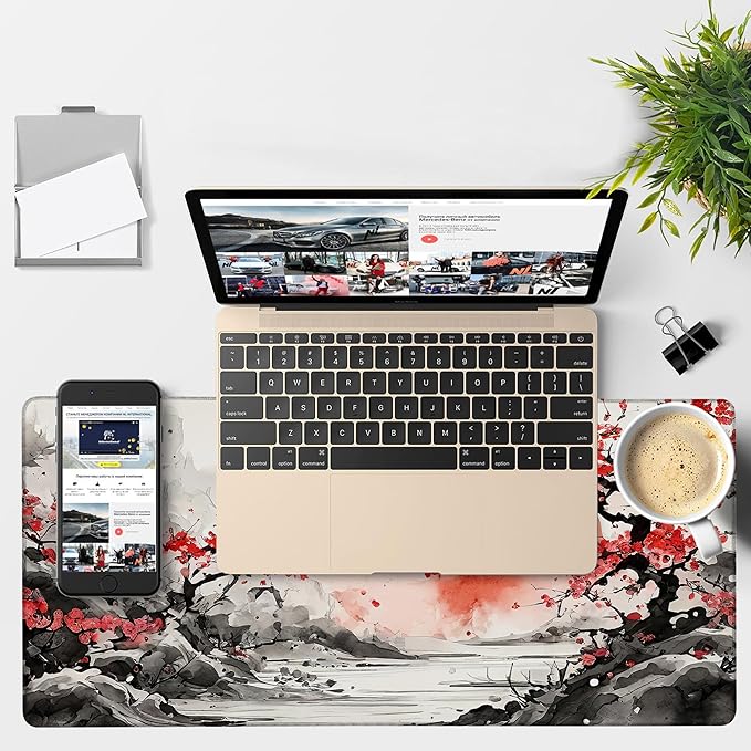 NITAHHHY Large Mouse Pad Ink Painting Gaming Desk Pad Computer Keyboard Non-Slip Waterproof Mouse Mat with Rubber Base and Stitched Edges Entertainment Office Writing Desk Mat 35.4 x 15.7 Inches