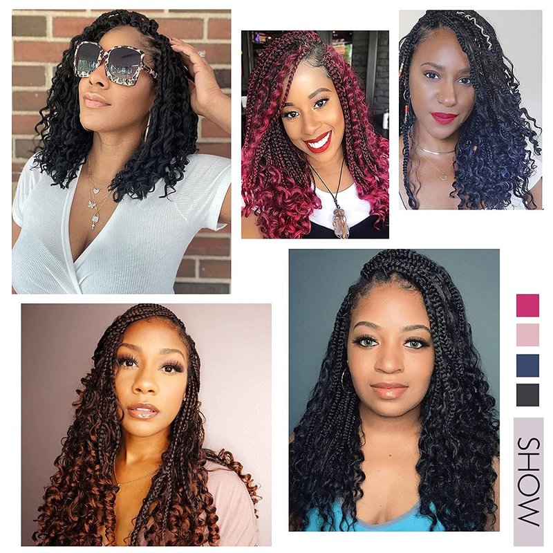 Goddess Box Braids Crochet Hair - 12 Inch Curly Ends | 8 Packs Synthetic Braiding Extensions for Black Women