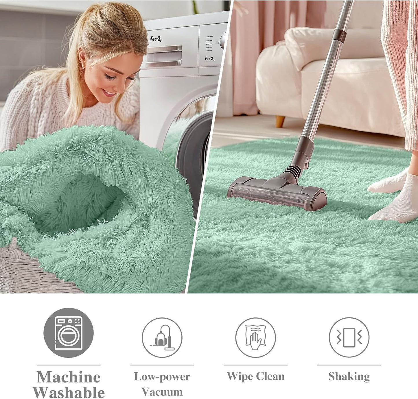 OLANLY Round Mint Green Area Rug - Soft & Fluffy 6 ft Machine Washable Carpet for Bedroom & Living Room Decor