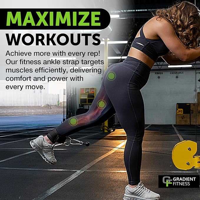 Gradient Fitness Ankle Straps (2 Pack) | Ankle Strap for Cable Machine, Ankle Bands for Working Out, Cable Ankle Strap, Cable Machine Attachment, Ankle Cable Attachments for Gym (Black & Black)