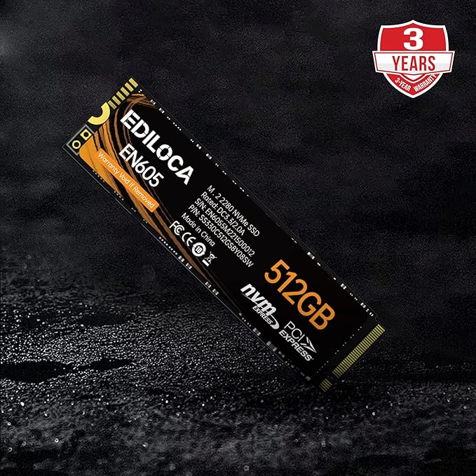 Ediloca EN605 512GB M.2 SSD, NVMe1.3 PCIe Gen3 x4 SSD TLC, Internal Hard Drive, M.2 2280 - Read/Write Speed up to 2100/1300 MB/s - Internal SSD Compatible with Laptop & PC Desktop